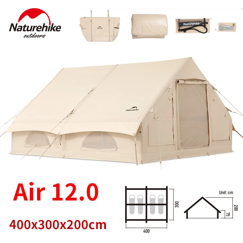 Naturehike Air 12.0 Inflatable Tent Cotton House Waterproof Glamping Travel Outdoor Camping Luxury Large Space Hut 4-5 People