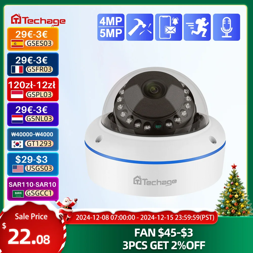 Techage Super HD 4MP 5MP PoE IP Camera Dome Indoor Eplosion-proof CCTV Camera Audio Recording P2P Video Surveillance