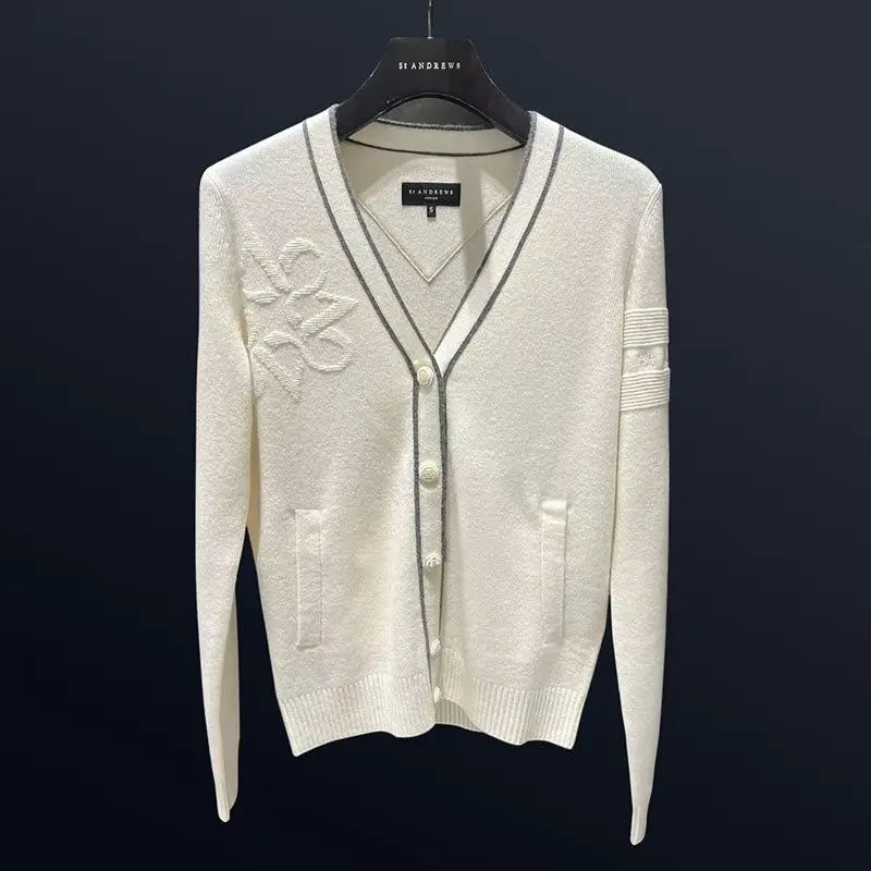 

Women's Golf Long-Sleeve Knit Sweater Stylish and Versatile Youthful V-Neck Cardigan Jacket