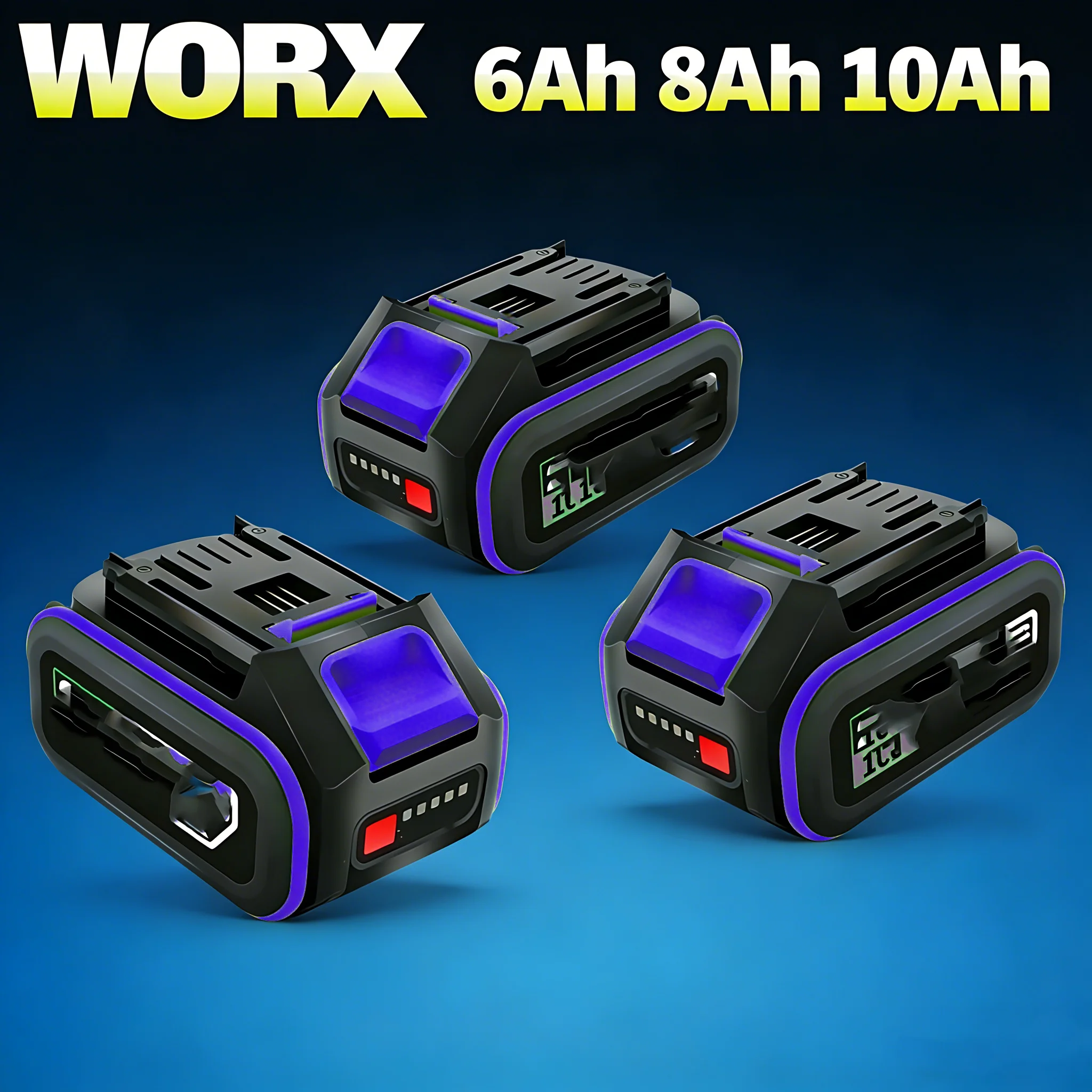 

High Capacity 20V MAX Li-ion Battery Replacement for WORX WA3054 WA3023 WA3027 with LED Indicator 6Ah/8Ah/10Ah
