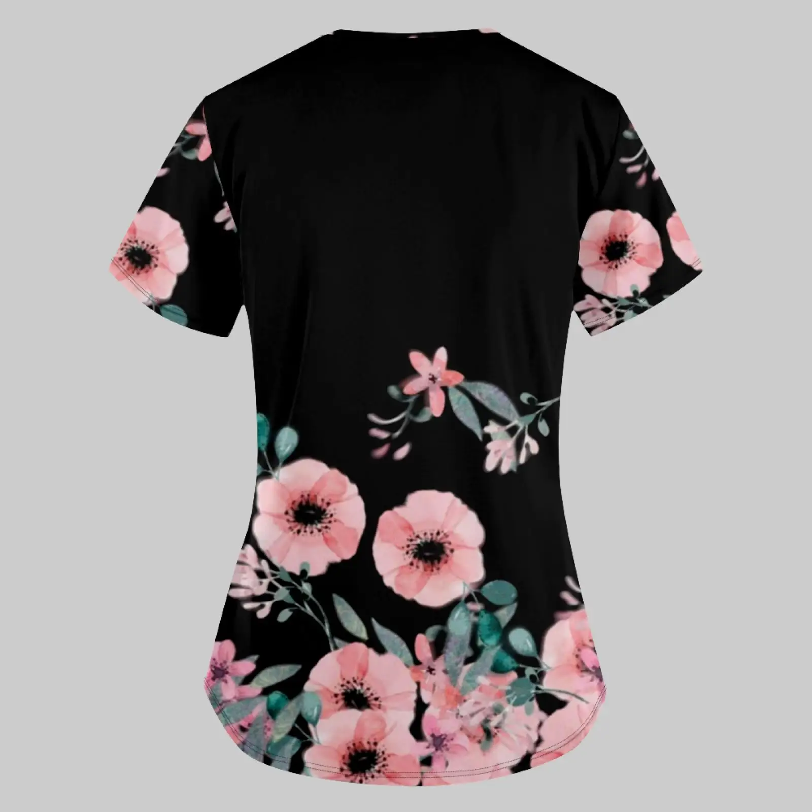 

Women'S Fashion Printed Work Uniform With Pocket T-Shirt Short Sleeve Top Floral Pullover Woman Tops 2024 Koszule I Bluzki