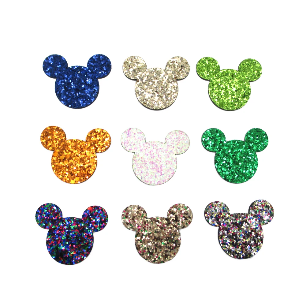 Disney Mickey Head 5pcs/lot Planar Resin Flatback Glitter Acrylic Craft Supplies Cabochon Scrapbook DIY Hair Bow Bag Material