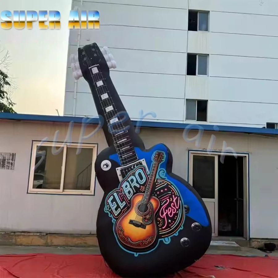 Decoración temática de festival musical, enorme modelo de guitarra inflable para decoración de escenario