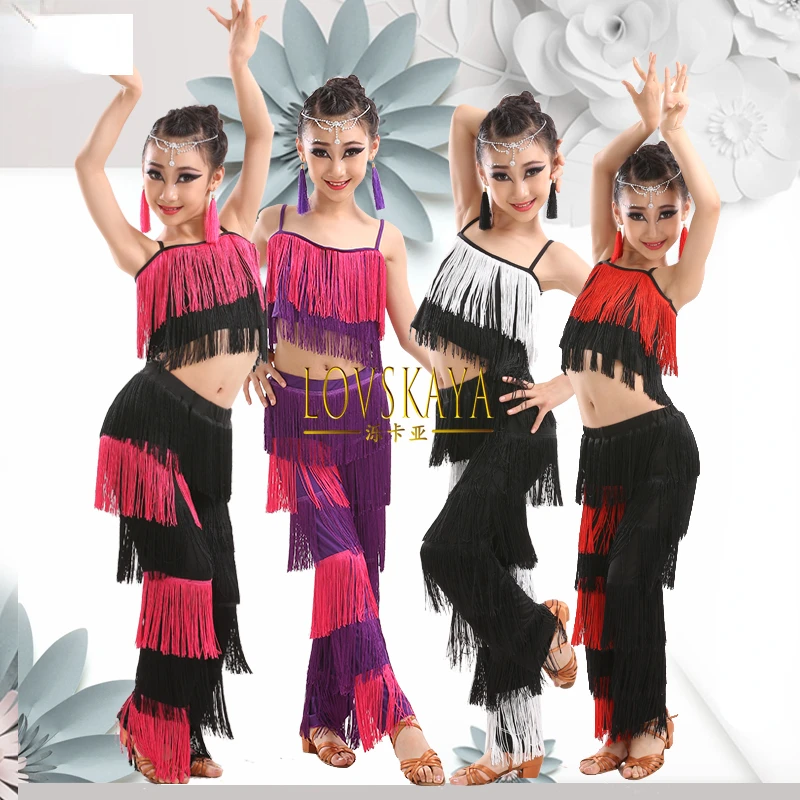 

Tassel dance skirt spring summer Latin dance clothing new style high-end children's training competition professional