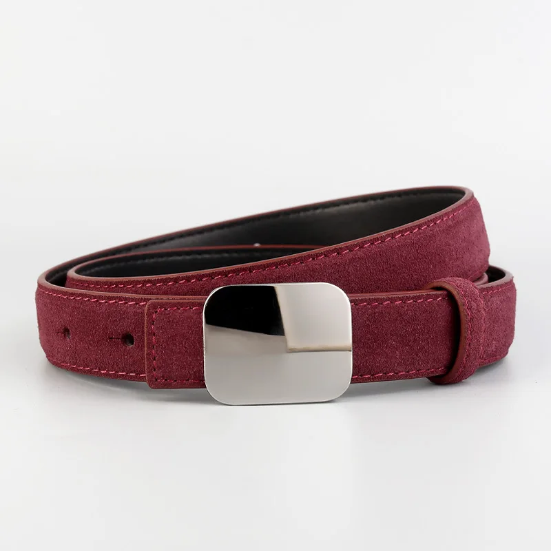 Luxury Design Metal Mirror Buckle Jeans Strap Belts Real Leather Suede Vintage Waist Belts Coffee Brown Cowskin Cinturon Mujer