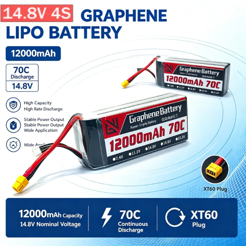 14.8V 12000mAh RC Battery 4S Lipo Battery 70C with XT60 XT90S Connector for RC Car Truck Monster RC Airplane Drone Boat
