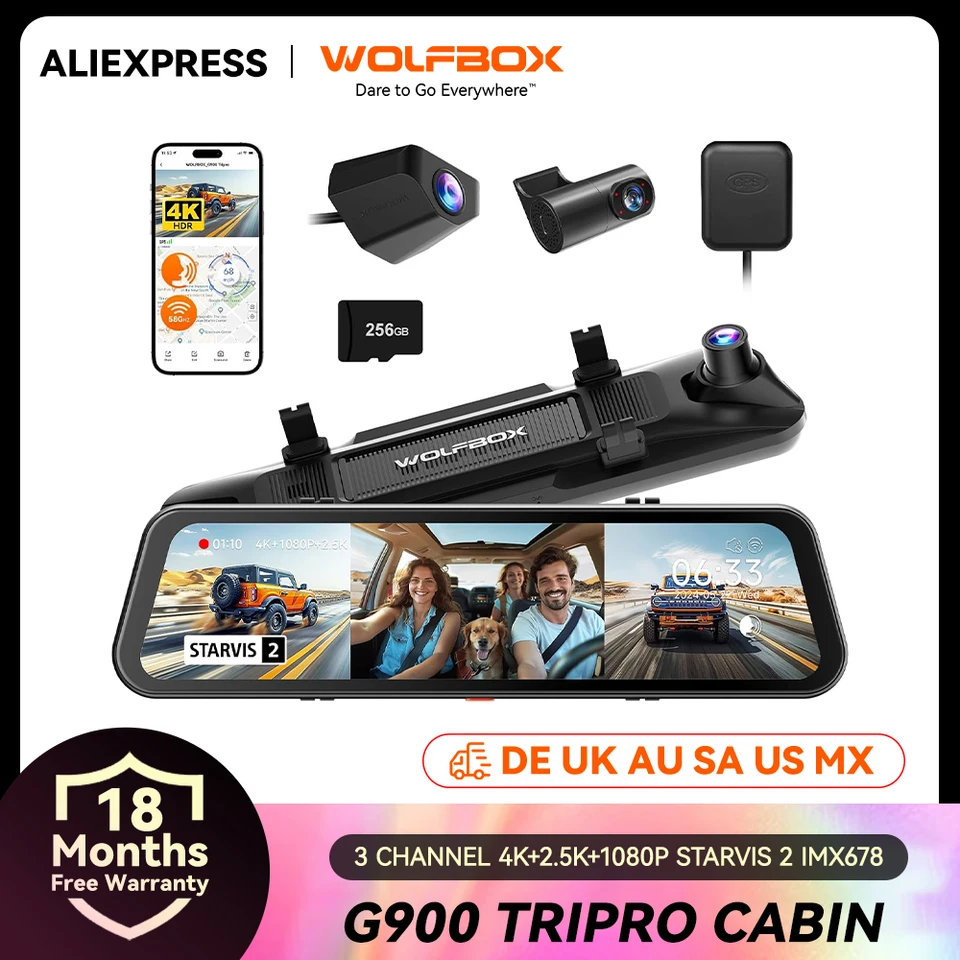 WOLFBOX G900 3チャンネル 4K ドライブレコーダー