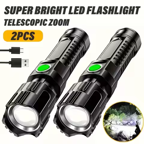 Super Bright LED Flashlight USB Rechargeable Torch with Bui…