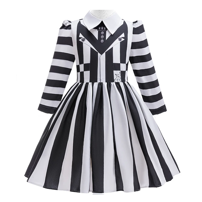 4-12 years old girl Halloween Yinjian Master Black and White Striped Princess Skirt Girl Cosplay Costume Halloween Costume