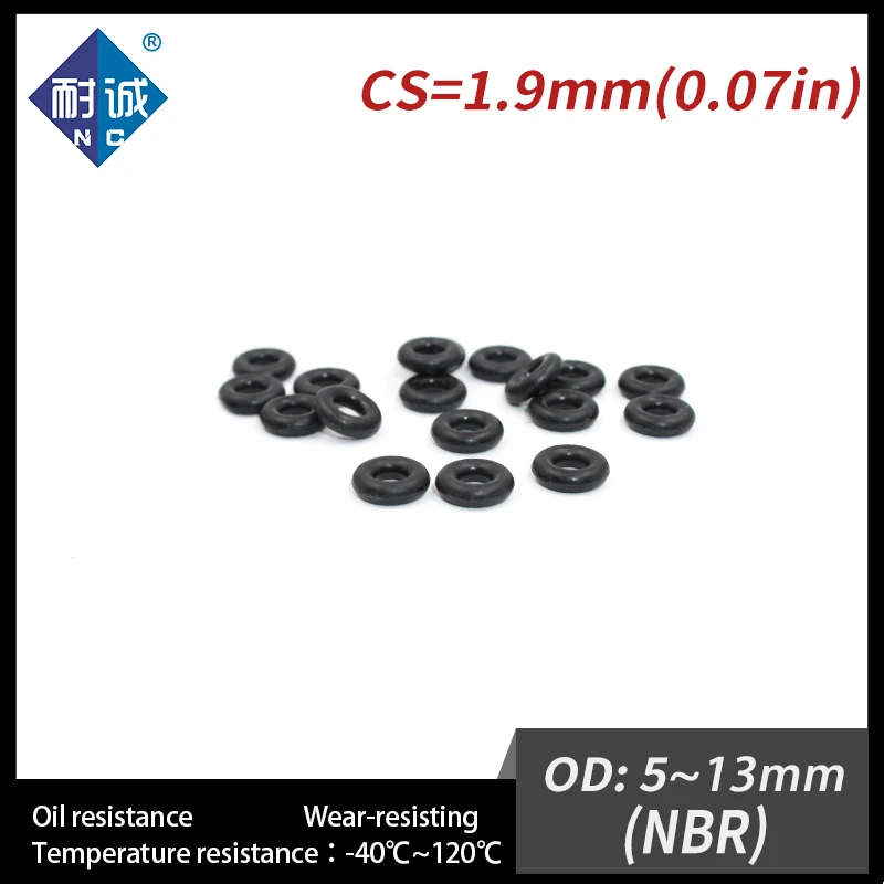 50 PCS / Lot Nitrile Rubber O-ring Black NBR 70A CS 1.9mm OD 5/5.5/6/6.5/7/8/8.5/9/10/10.5/11/11.5/12/13*1.9mm O Ring Gasket Oil