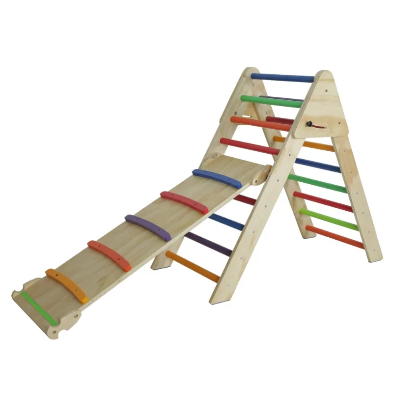 

riangle Ladder with Ramp and Slide, Wooden Foldable 2-in-1 Climbing for Toddlers and Kids 1-7 y.o. (Multicolor)