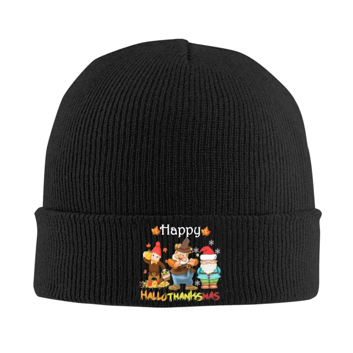 Happy Thanksgiving Gnomes Bonnet Hats Pumpkin With Autumn Falling Leaves Beanie Hats Skullies Beanies Autumn Men Gym Thermal Cap