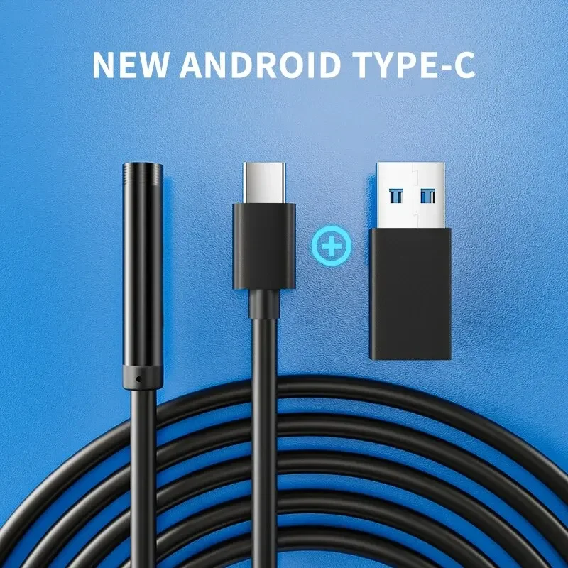 5.5MM TYPE-C Endoscope Camera IP67 Waterproof 6 LEDs Adjustable USB Android Flexible Inspection Borescope Cameras for Phone PC