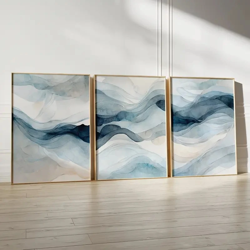 

3pcs/Set Modern Abstract Navy Blue Simple Watercolor Canvas Print, Suitable for Living Room Bedroom Decoration, Canvas Wall Art