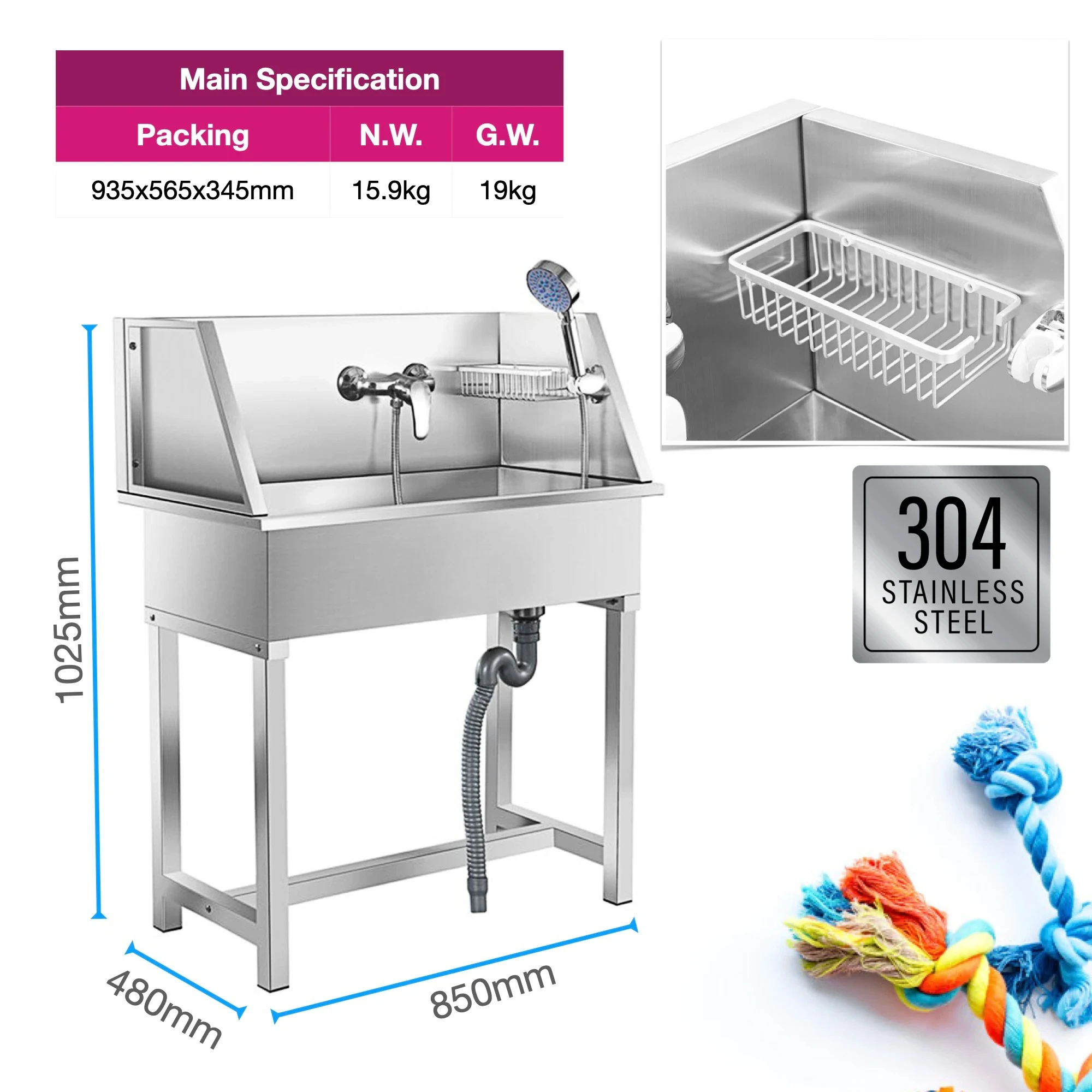 متعددة الوظائف Petproofing سبا الفولاذ المقاوم للصدأ الكلب الاستحمام حوض معدني كلب غسل ومحطة الاستمالة #2