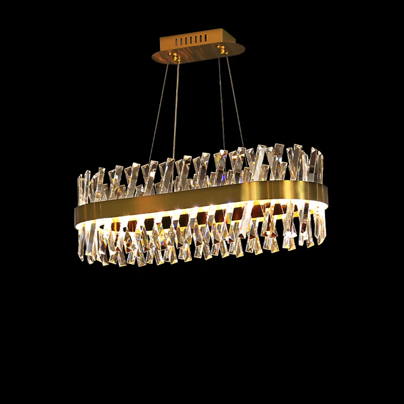 Dimmable Led 40-150cm Oval Gold Chrome Crystal Hanging Lamps Chandelier Lighting Suspension Luminaire Lampen For Dinning Room