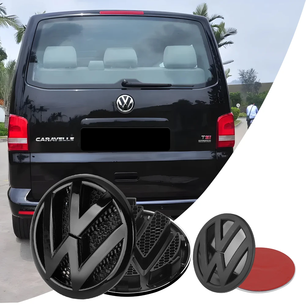 2PCS Gloss Black High Quality 138mm Front Grill Badge and 110mm Rear Trunk lid Emblem Forvolkswagen 2010-2015 Transporter T5