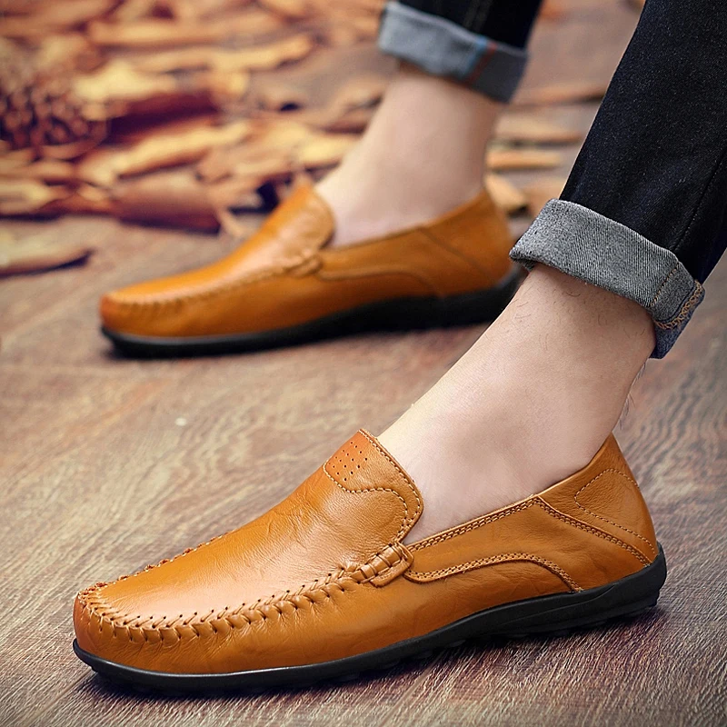 Handmade Shoes Genuine Leather Casual Shoes For Men Flat Platform Walking Shoes Outdoor Footwear Loafers Breathable Sneakers