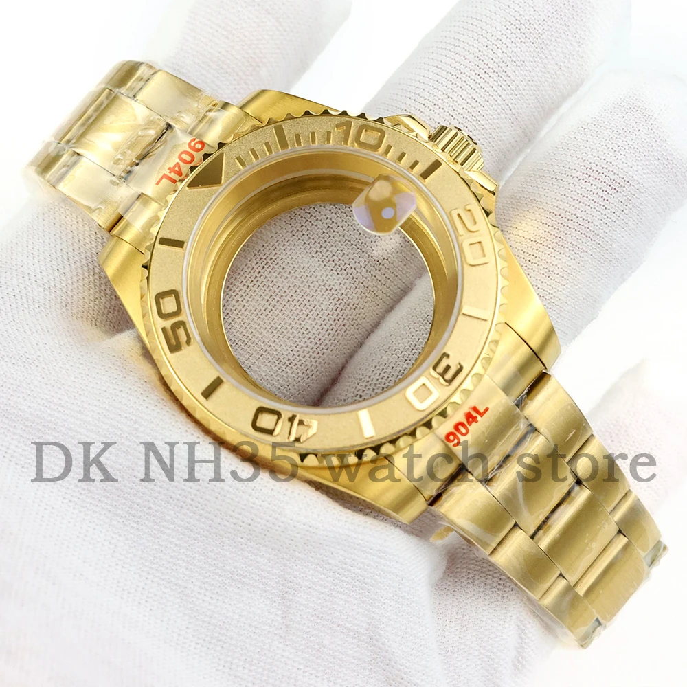 Gold PVD 40mm Watch Case Solid Stainless Steel Jubilee/Oyster Bracelet For SUB GMT NH34 NH35 NH36 Movement Yacht-Master Case