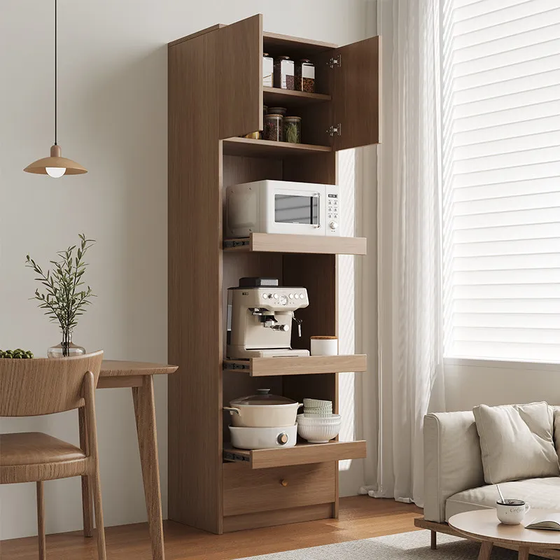 Solid wood kitchen, locker, electrical cabinet integrated against the wall, side cabinet custom storage, microwave