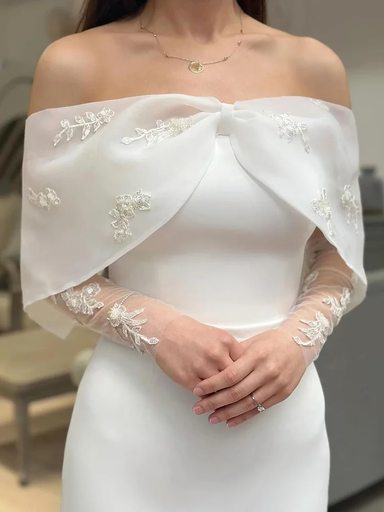 Jirocum Elegant White Bodycon Prom Gowns Women's Off Shoulder Lace Appliqué Party Evening Gown Bridal Formal Occasion Dress 2024