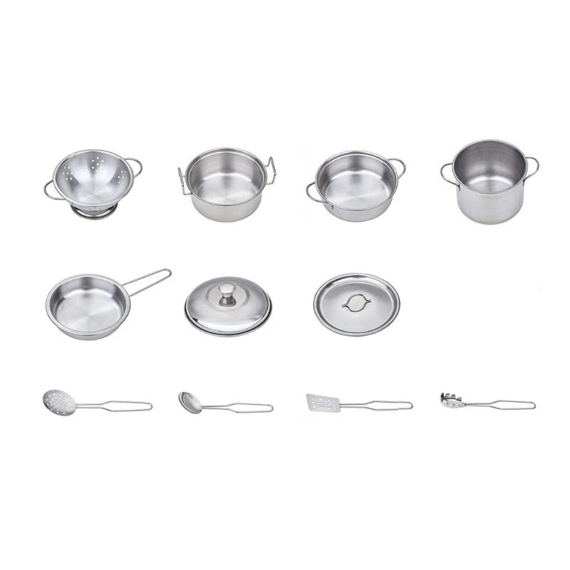 الفتيات التظاهر يلعب أدوات الفولاذ المقاوم للصدأ طفل المطبخ تجهيزات المطابخ المئزر الأواني المقالي الغذاء مجموعات الالعاب الطبخ #3