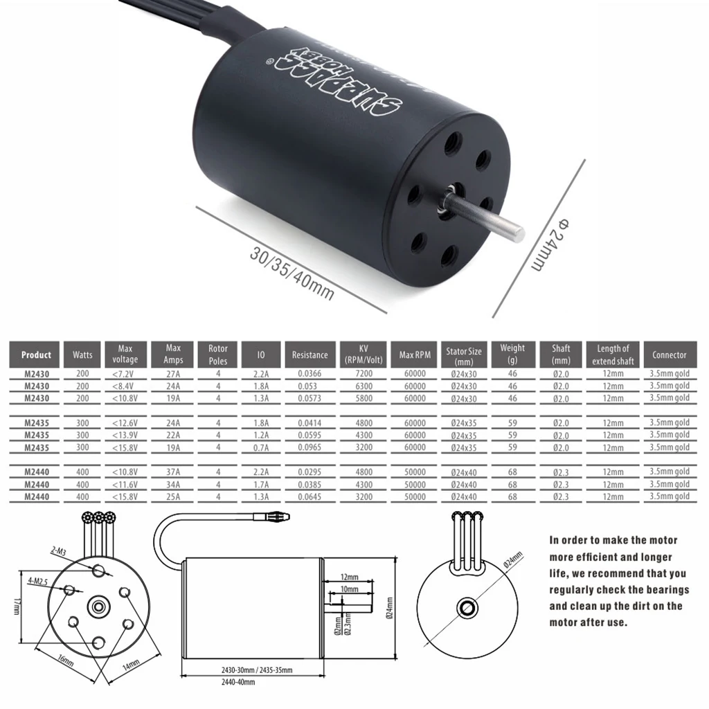 SurPASS HOBBY Waterproof Brushless Motor M2430/2435/2440/2838/2845/540/3650/3660 for 1/10 1/12 1/14 1/16 1/18 RC Car Truck