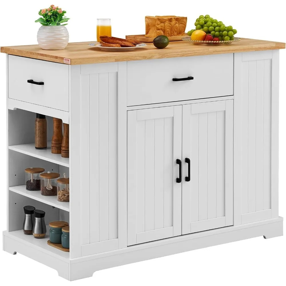 

46" Wood Top Breakfast Bar with Storage Cabinet, with Adjustable Shelf, Drawer, for Dining Kitchen Living Room, White