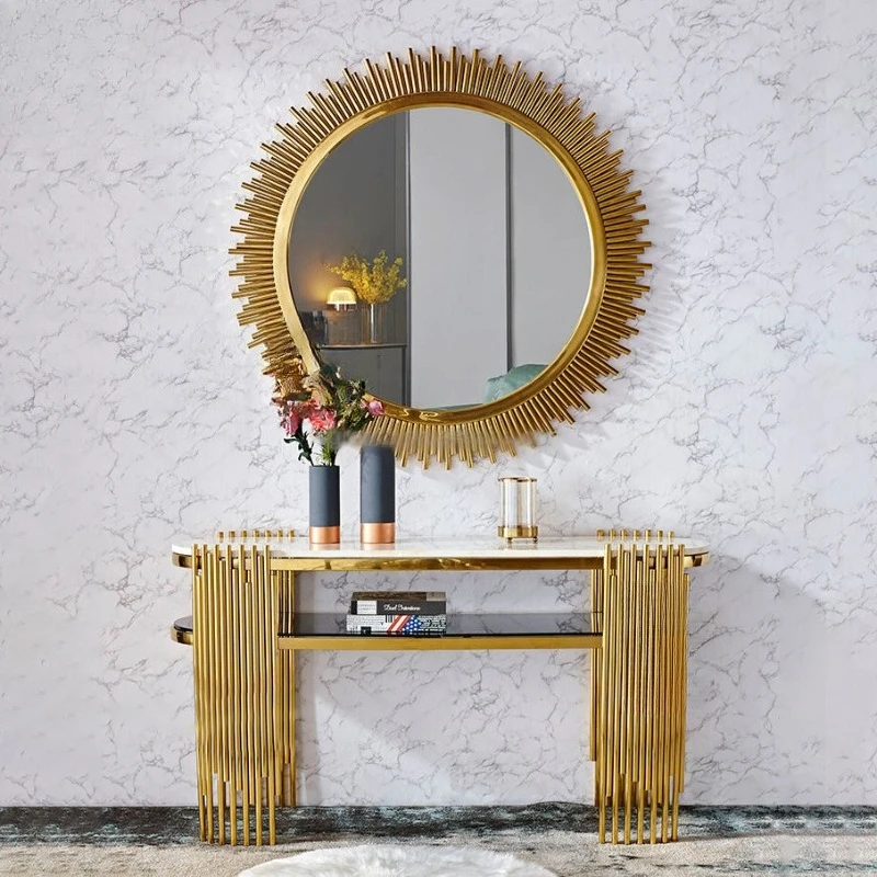Simple entrance table Italian light stainless steel table hotel marble slate mirror