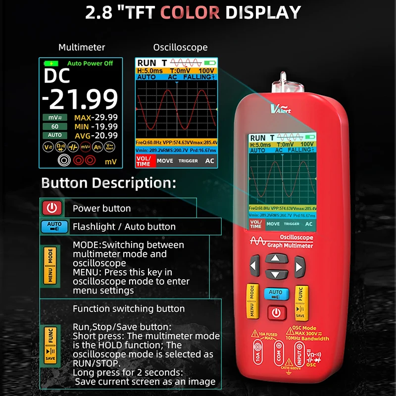 Digital Oscilloscope Multimeter Professional Tester BSIDE O1 Handheld Waveform Real-time sampling rate 48MSa/s 10Mhz 2.8