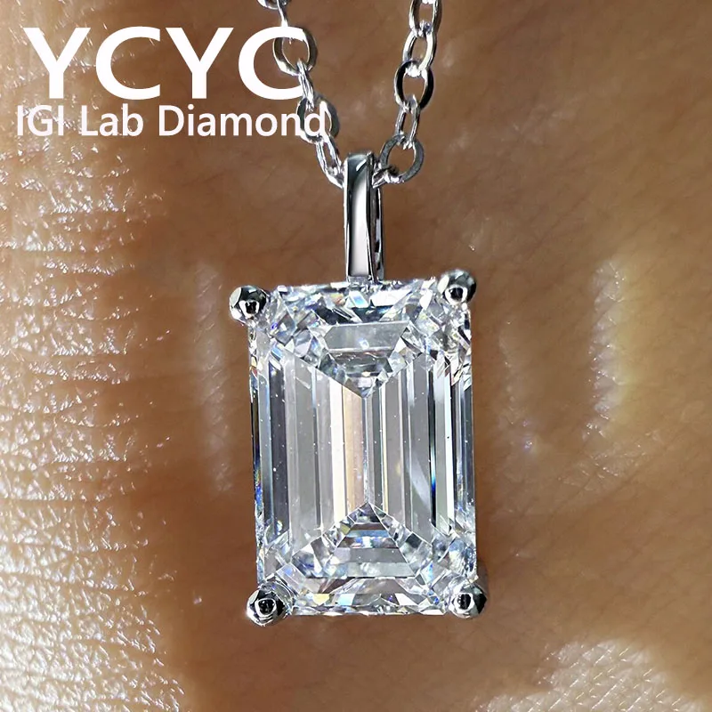 

14k Gold White Necklace 1-3Ct Emerald Cut IGI Lab Grown Diamond Dainty Necklace Pendant ﻿