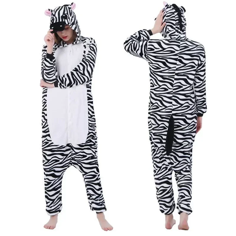 Men Women Onesies Pajamas Cartoon Zebra Pyjamas Adults Animal Kigurumi Halloween Costumes Sleepwear Plush Overalls Jumpsuit