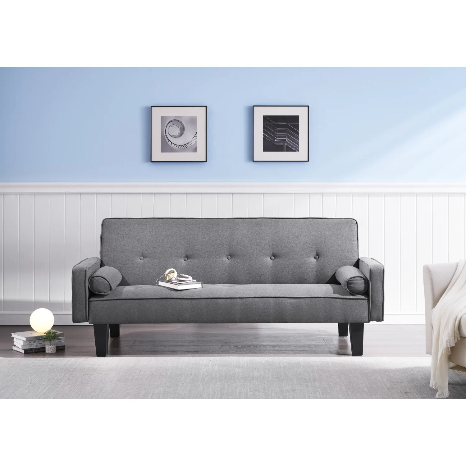 

2059 sofa convertible into sofa bed includes two pillows 72" dark grey cotton linen sofa bed for family living room