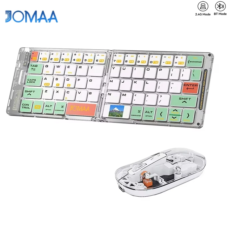 Foldable Keyboard and Mouse,Bluetooth5.1 Dual Modes Wirless Transparent Keyboard Rechargeable Full-Size Portable Travel Keyboard