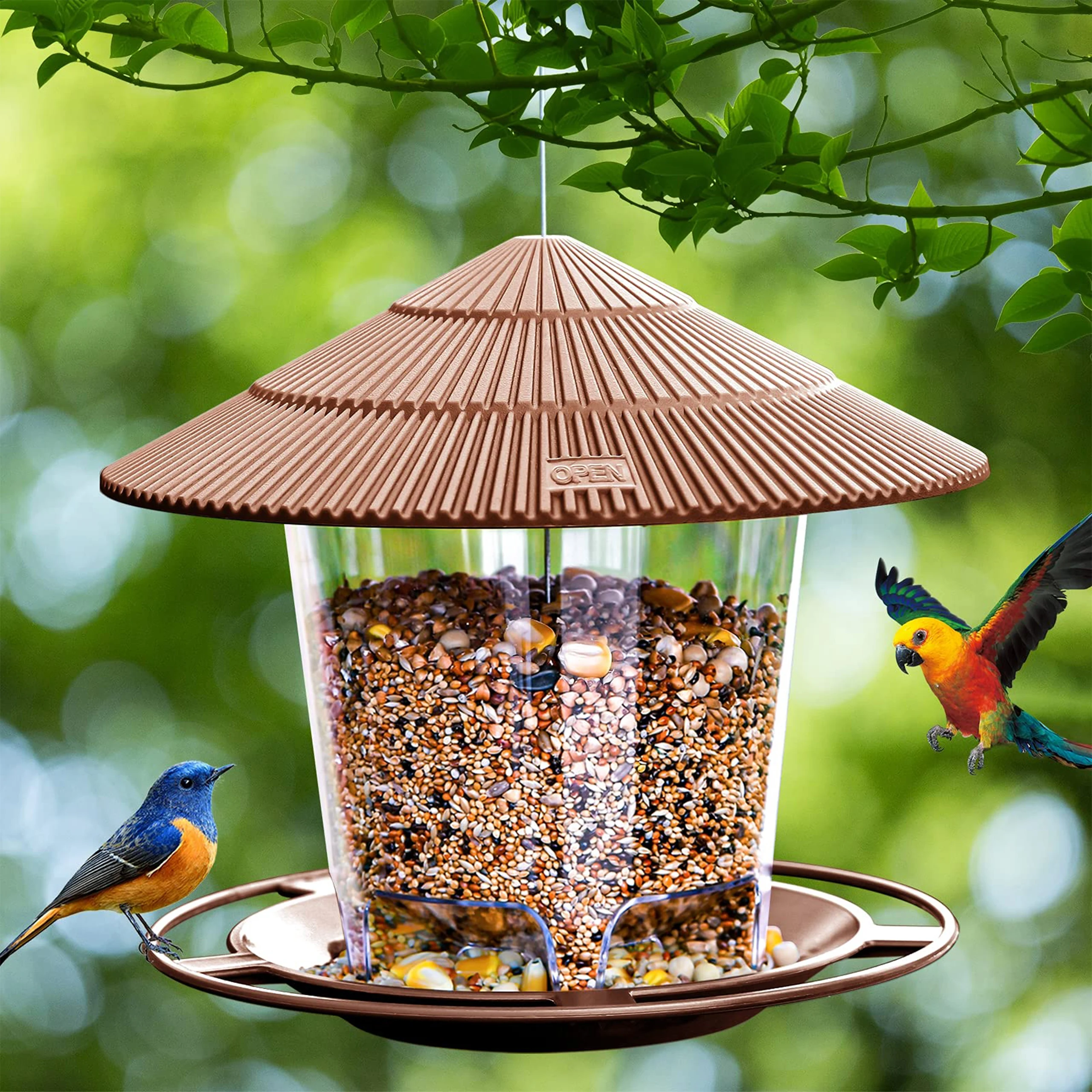 Wild Bird Feeder Hanging with Roof for Garden Yard Outside Decoration Outdoor Feeding Tool Squirrel proof Seed Nut Container