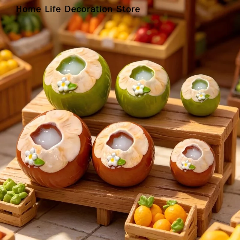 【H】6pcs Simulated 3D Green Brown Coconut Juice Resin Decor Accessories Mini Figurines For Pendant Making