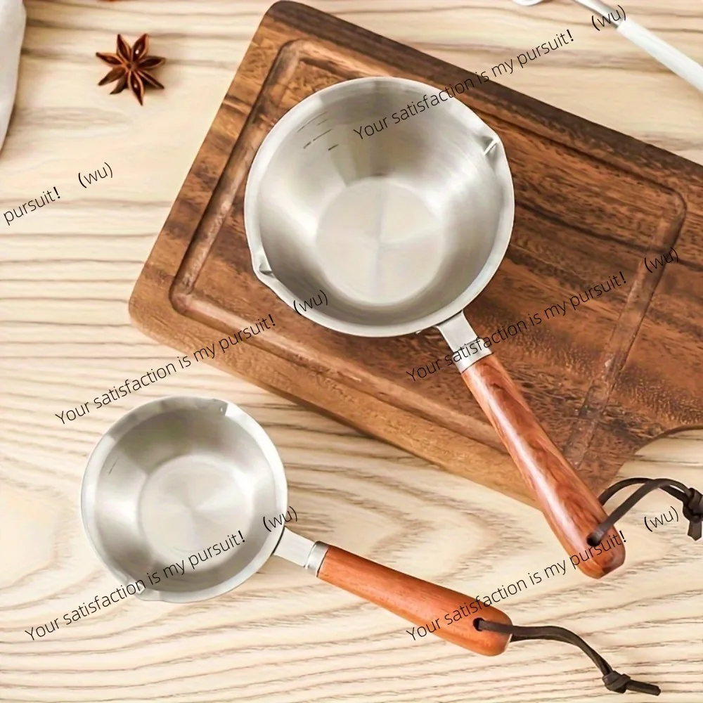 10oz Stainless Steel Pot with Wooden Handle - Dishwasher Safe for Cooking, Candle Wax Melting & DIY Crafts
