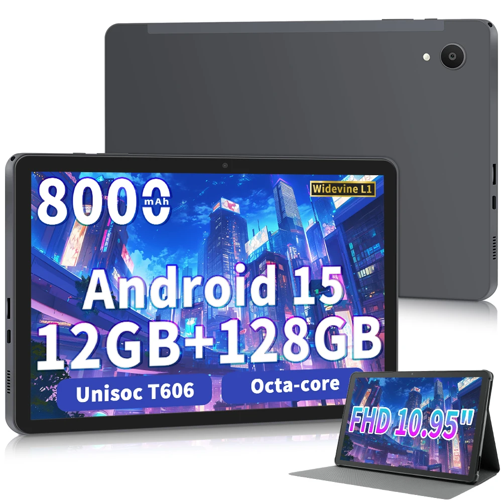 2025 Android 15 Tablet Tablets para jogos de 10,95 polegadas Unisoc T606 Octa-Core 1280 × 800IPS Android 8000mAh Tablet (12GB + 128GB + 1TB Expandir)