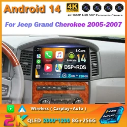 Android 14 Car Radio For Jeep Grand Cherokee 2005 2006 2007 Multimedia Video Player Navigaion GPS 2 Din DVD Head Unit Carplay