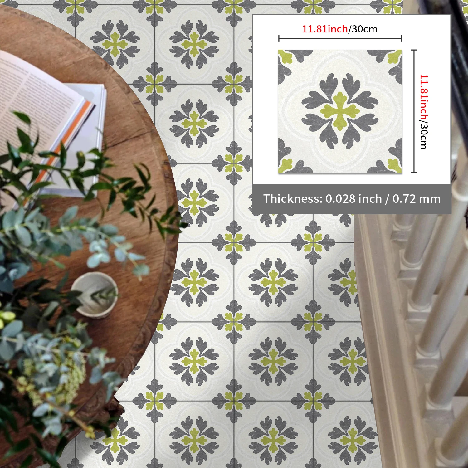 

Thickened Green Floral Floor Stickers, Waterproof Peel and Stick Tile Decals for Kitchen Bathroom Decor