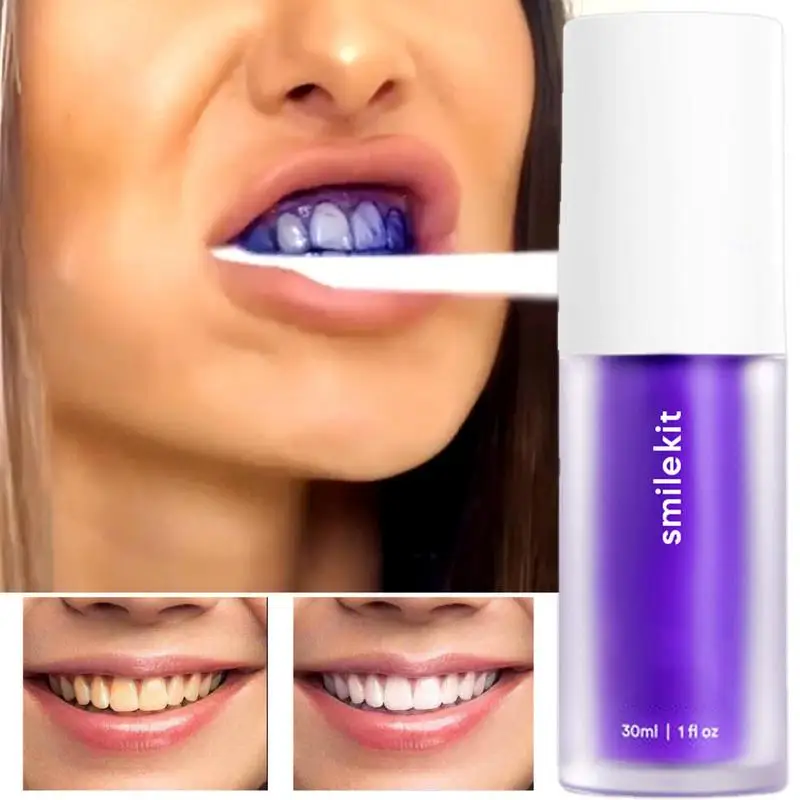 New V34 Purple Color Corrector Toothpaste 30ml Instant Smile Brightening Enamel Repair Fresh Breath Whitening Teeth Toothpaste