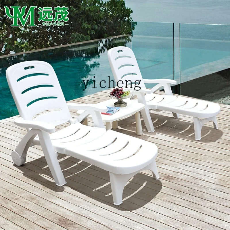 ZK Outdoor Beach Chair Folding Nap Plastic Lying Bed Swimming Pool Leisure Plastic Outdoor Armchair