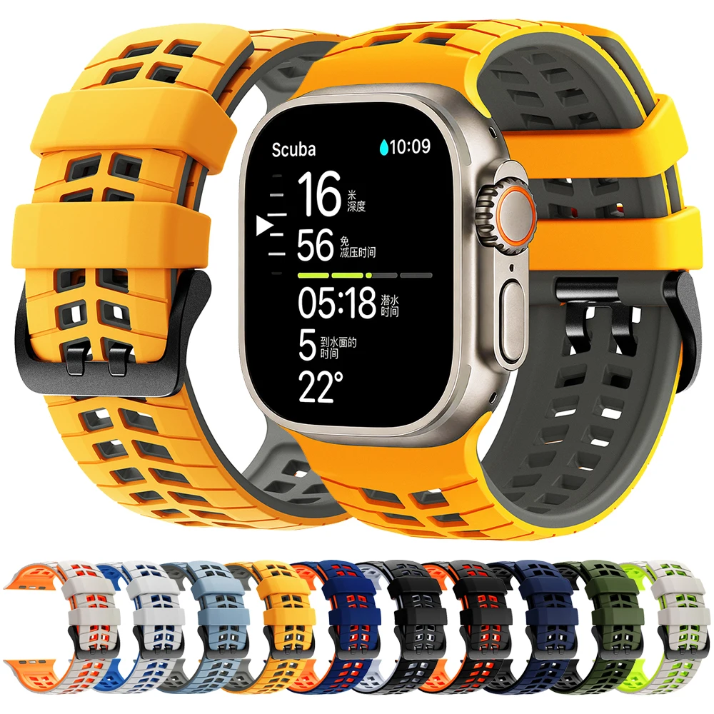 Two-tone Silicone Strap For Apple Watch Ultra 2 3 49mm Wristband For iWatch SE 5 6 7 8 9 10 11 44mm 45mm 46mm Band Bracelet