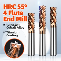 HUHAO HRC55 Carbide End Mill Alloy Coating 4 Flutes Milling Cutter CNC Maching Endmills Metal Steel Tungsten Steel Cutting Tool