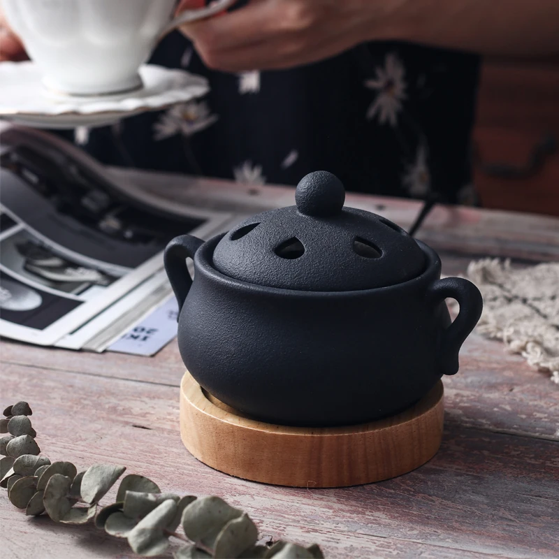 Plug in Timed 110V/220V Electric Incense Burner Ceramic Elegant Black 25ml Essential Oil Lamp Timed Household for Home Decor