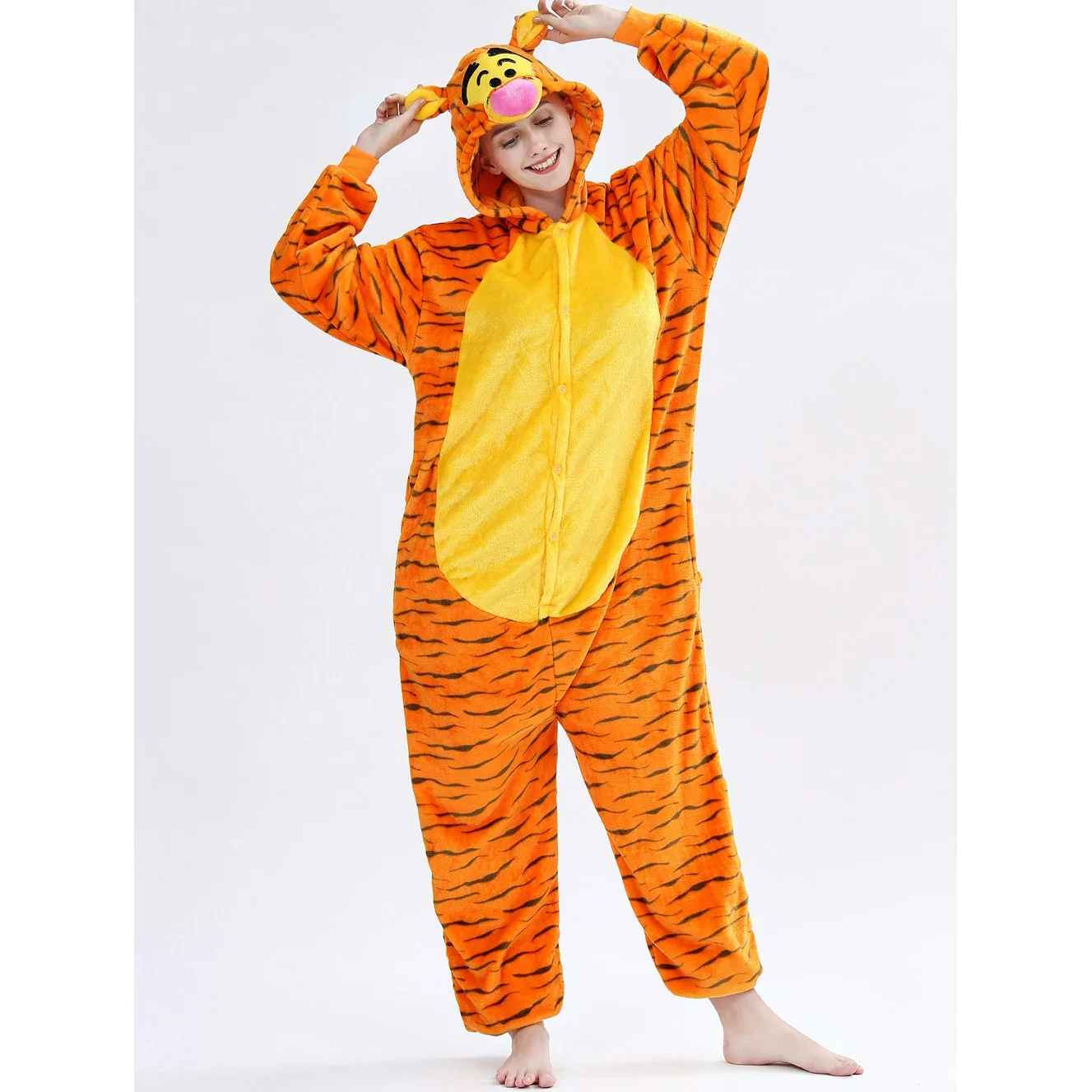 الشتاء للجنسين ثلاثية الأبعاد القفز النمر تأثيري ازياء نيسيس المرأة النوم منامة الكبار الفانيلا منامة الحيوان ملابس خاصة بذلة #5