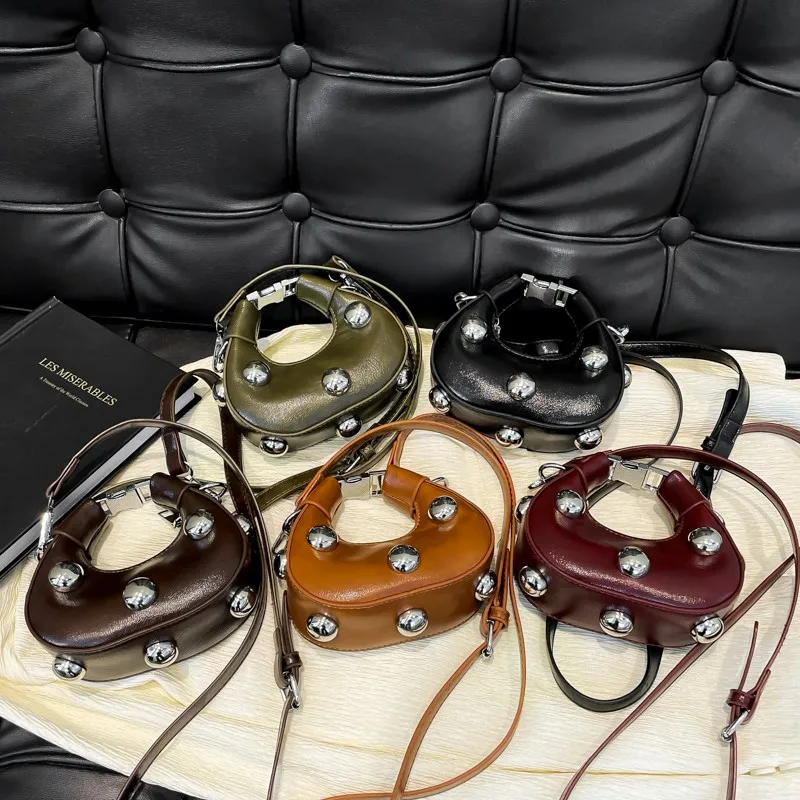 PU Solid Color 2025 New Square Crossbody Bag Car Stitching Zipper Popular Fashion Shoulder Bag Rivet Versatile Simple Handbag