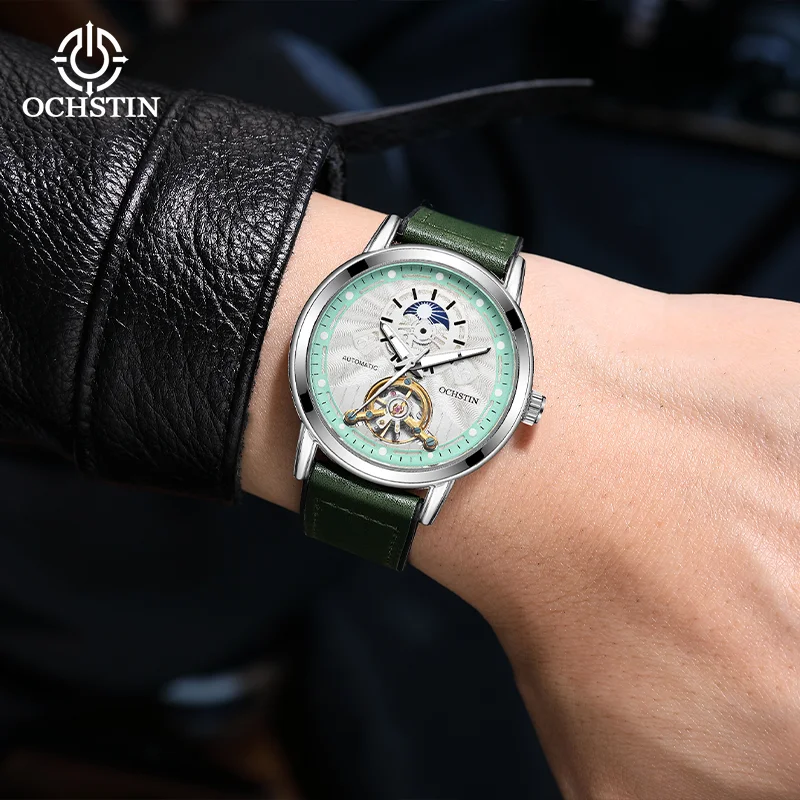 

OCHSTIN Man Luminous Hand Watches Skeleton Mechanical With Tourbillon Magnetic Snap Leather Strap Clock Fashion Business Watch