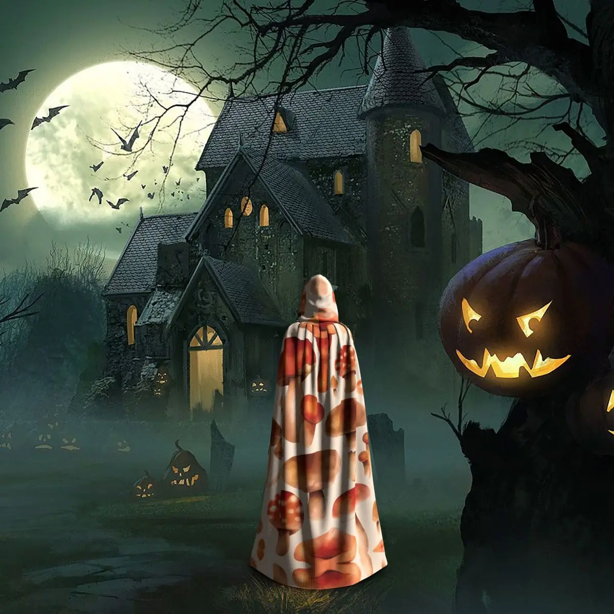 Hand Painted Mushroom Unisex Adult Cloak with Hood Long Witch Costume Cosplay image 6