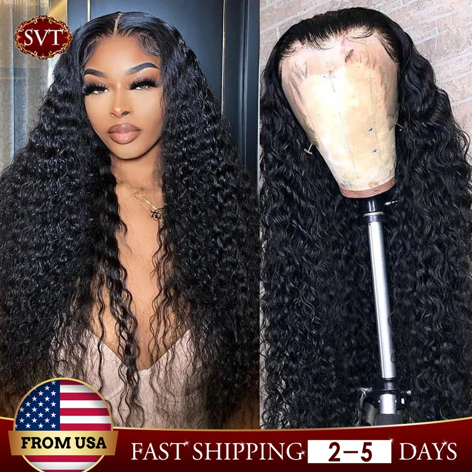 SVT Water Wave Lace Frontal Human Hair Wigs For Women Curly Frontal Wig Indian Hair Glueless Wet And Wavy 4x4 Curly Closure Wig